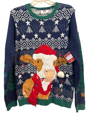 NWT Holiday Time Christmas Cow Sweater 3D Size Medium